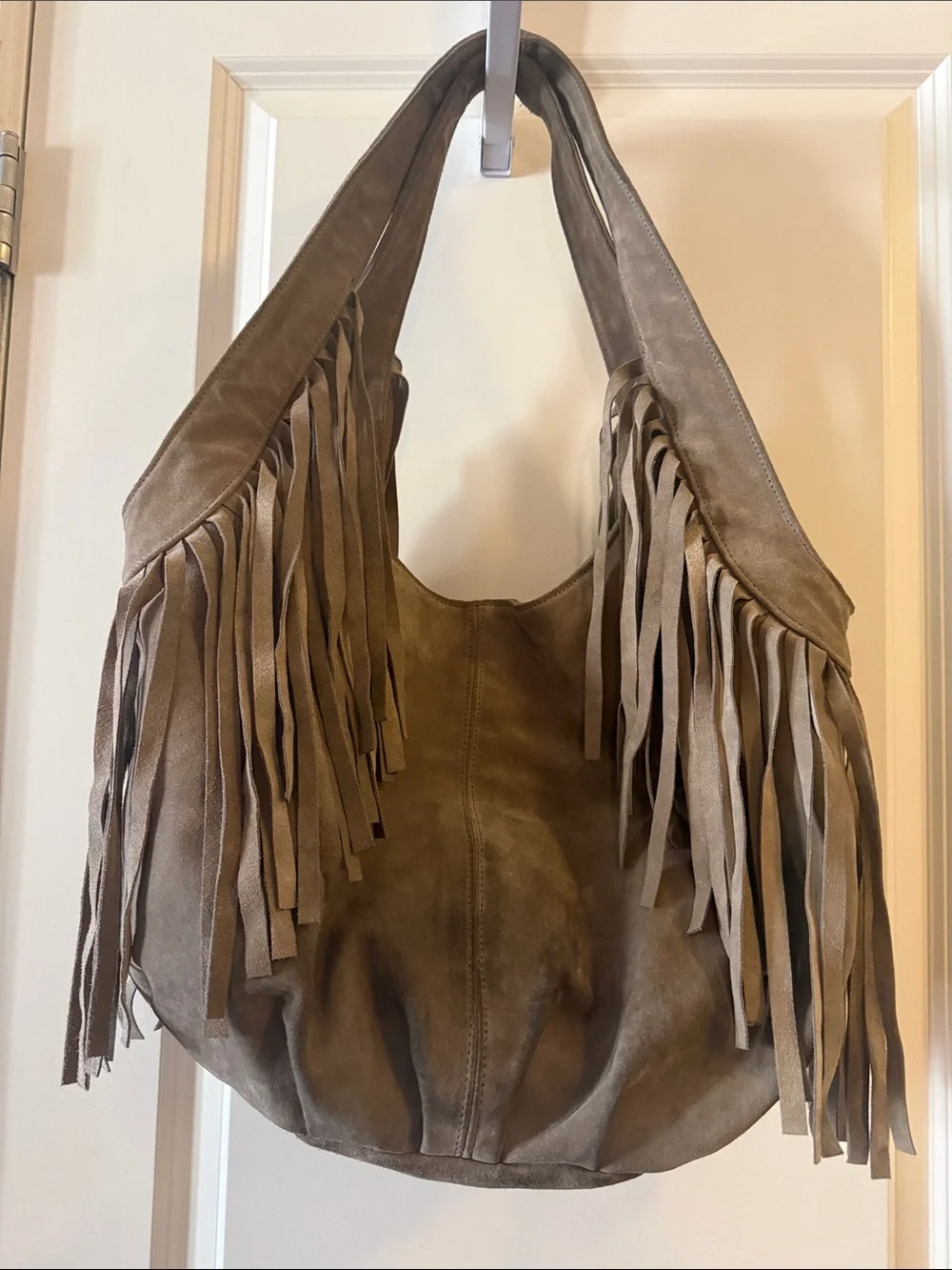GUC JJ Winters XXL Taupe Suede Fringe Hobo Bag